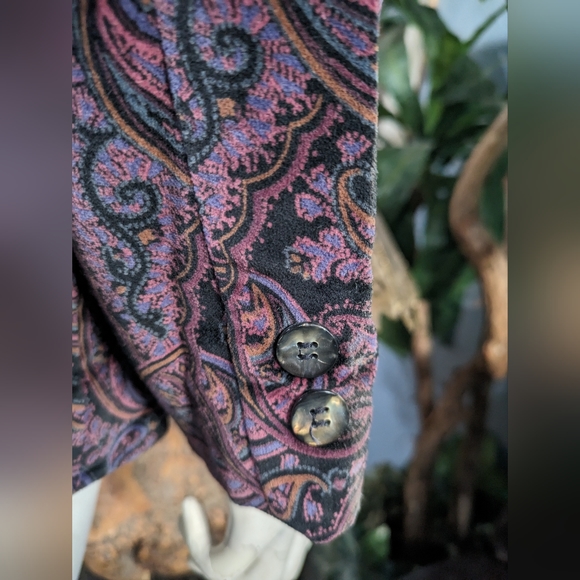 Vintage The Towner Velvet Paisley Print Fully Lined Slim Fit Blazer Jacket 7/8 - Picture 10 of 12